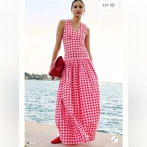 Chic Red and White Gingham Maxi Dress